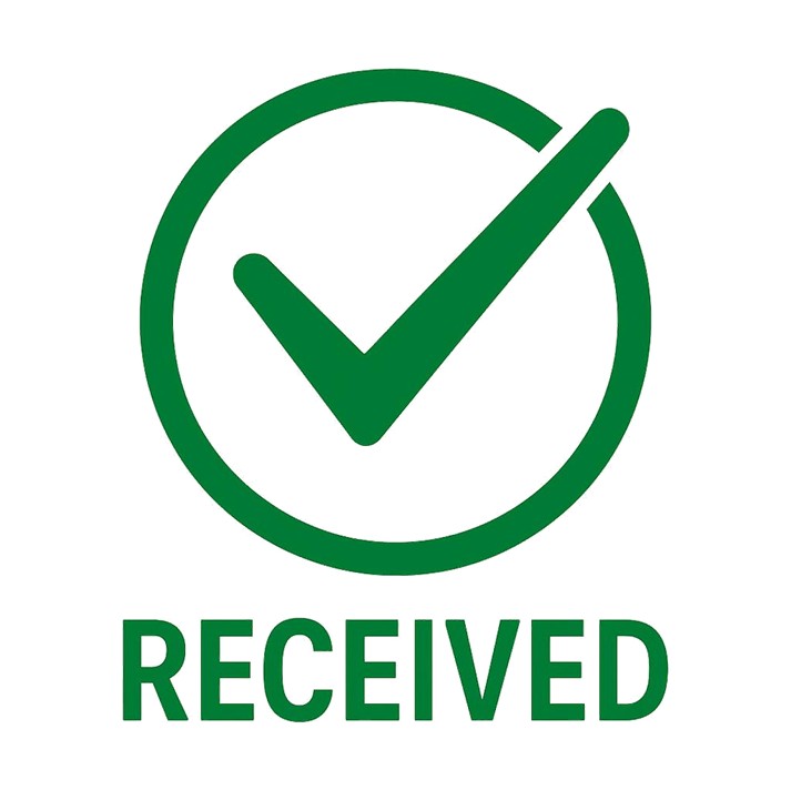 Green tick symbol inside a green circle with the word Received underneath the circle.